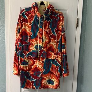 Free People Yellow and Red Knit Terrycloth Hoodie